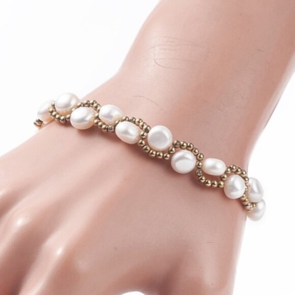 Handmade Natural Pearl & seed bead weaved Bracelet extender chain Handmade NWOT - Picture 3 of 4